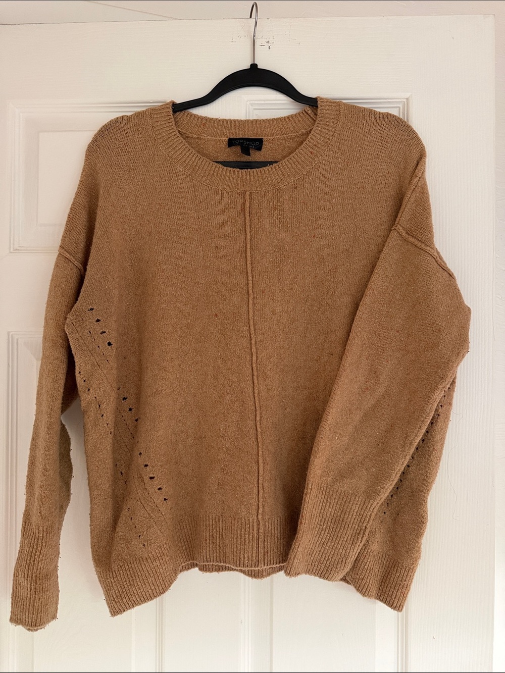 Topshop Camel Crewneck Sweater with Center Seam